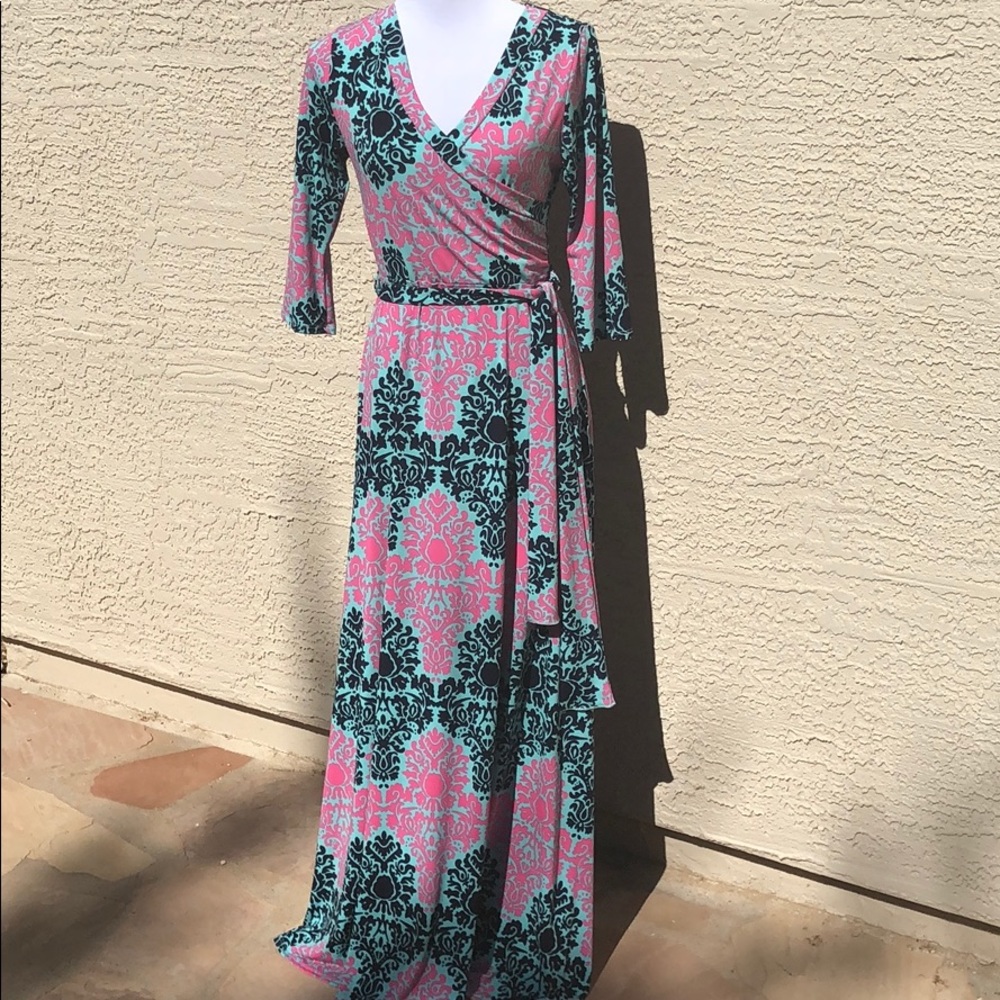 Stretchy Spandex Faux Wrap Maxi Dress